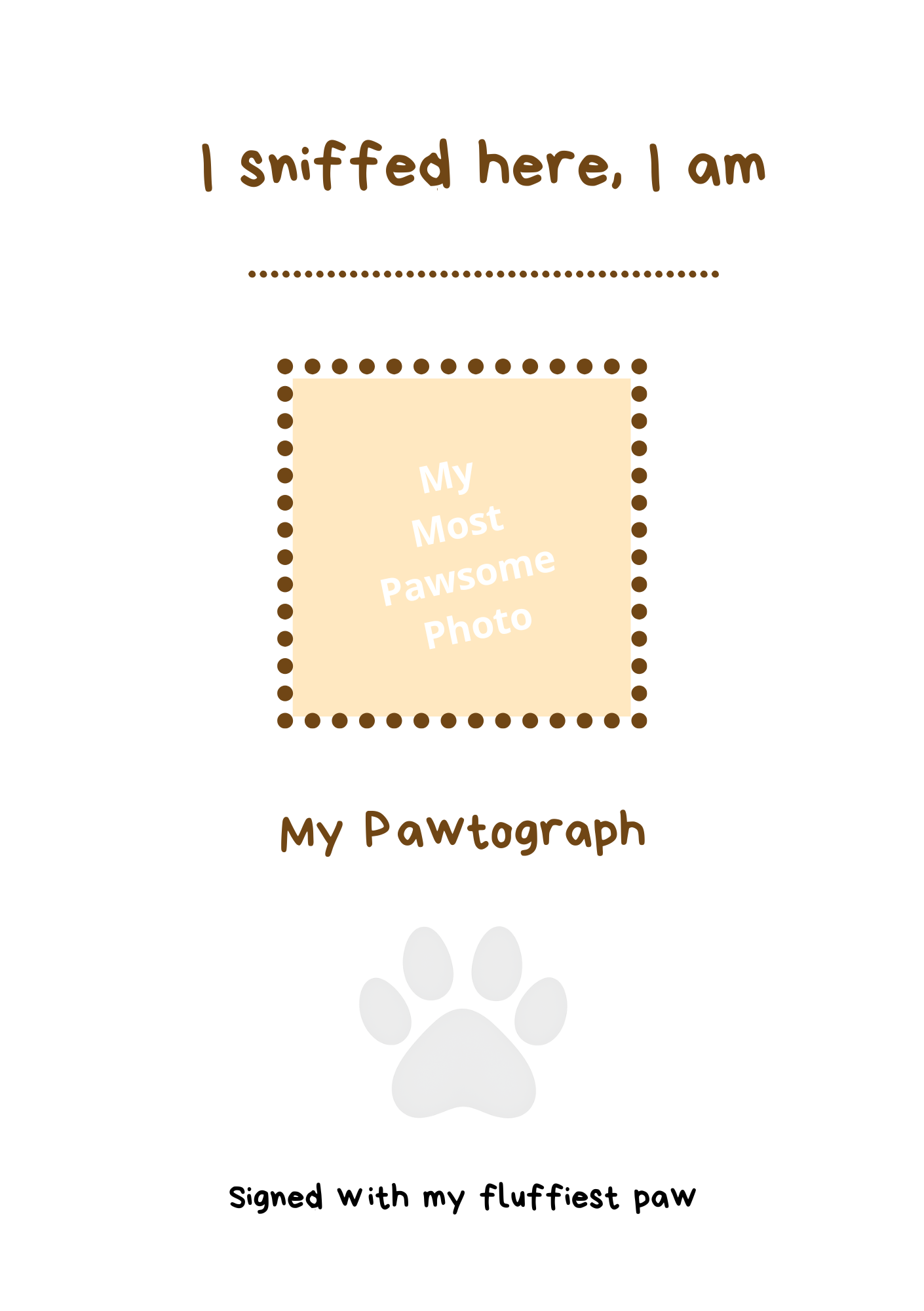 Inside page with spaces for a dog’s name, photo and pawtograph
